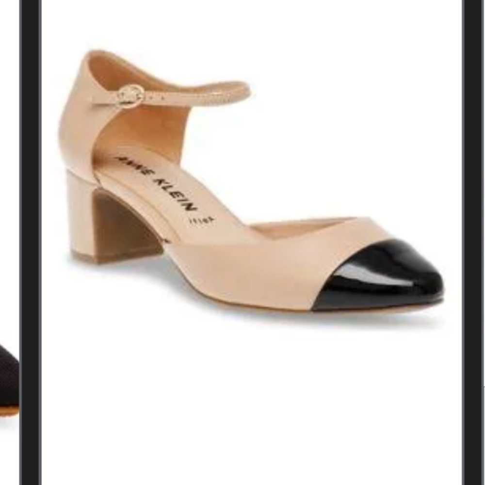 Anne Klein Nude and Black Cap Toe Heels